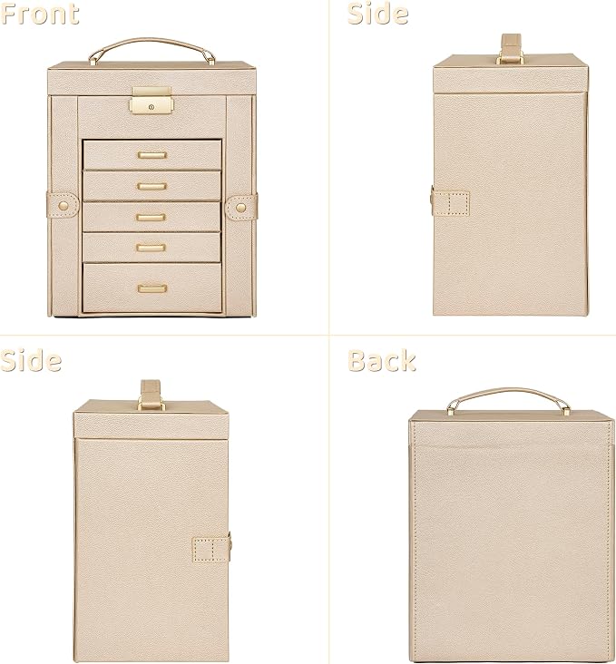 AKOZLIN 6-Tier Jewelry Box Lockable Leather Jewelry Storage Case with 5 Drawers for Women Girls Ring Necklace Earring Bracelet Holder Organizer with Mirror - Image 6