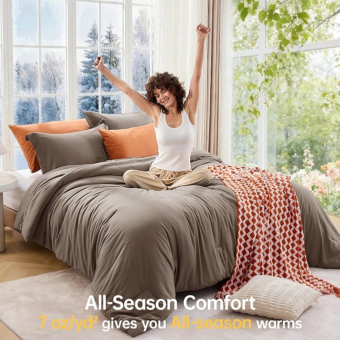 MUXHOMO Full Comforter Sets, All Season Ultra Soft Down Alternative Bedding - 3 Piece Lightweight Bed Set Includes 1 Comforter (82"x86") and 2 Pillow Shams (20"x26"), Brown