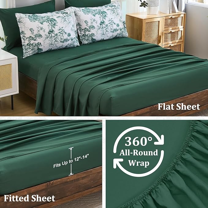 DJY King Size Comforter Sets, Green Botanical Comforters with Sheets 7 Pieces Bed in a Bag King Elegant Plants Print Soft Microfiber Reversible Complete Bedding Sets for All Season