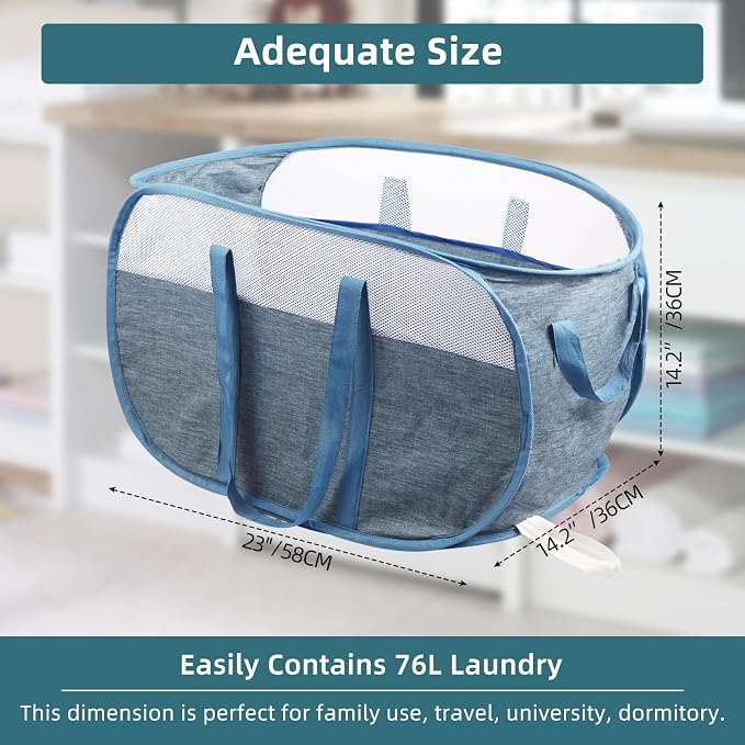 Collapsible Laundry Baskets, Tear Proof Pop Up Laundry Hamper with Dual Handles, Durable Foldable Laundry Basket, Easy to Carry Laundry Hamper for Home, Laundry Room, Bedroom, Dorm, Travel Blue - Image 5