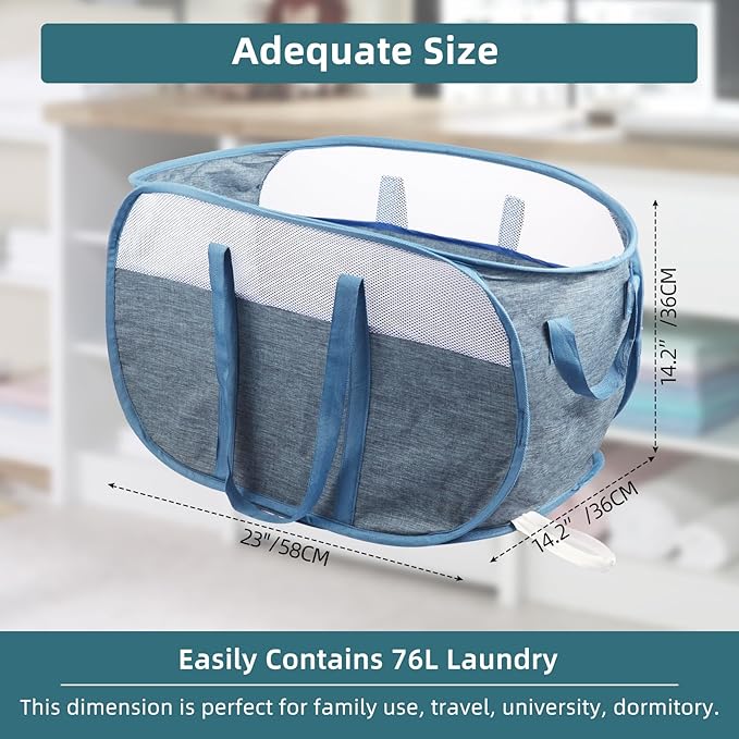 2 Pcs Collapsible Laundry Baskets, Tear Proof Pop Up Laundry Hamper with Dual Handles, Durable Foldable Laundry Basket, Easy to Carry Laundry Hamper for Home, Laundry Room, Bedroom, Dorm, Travel Blue - Image 5