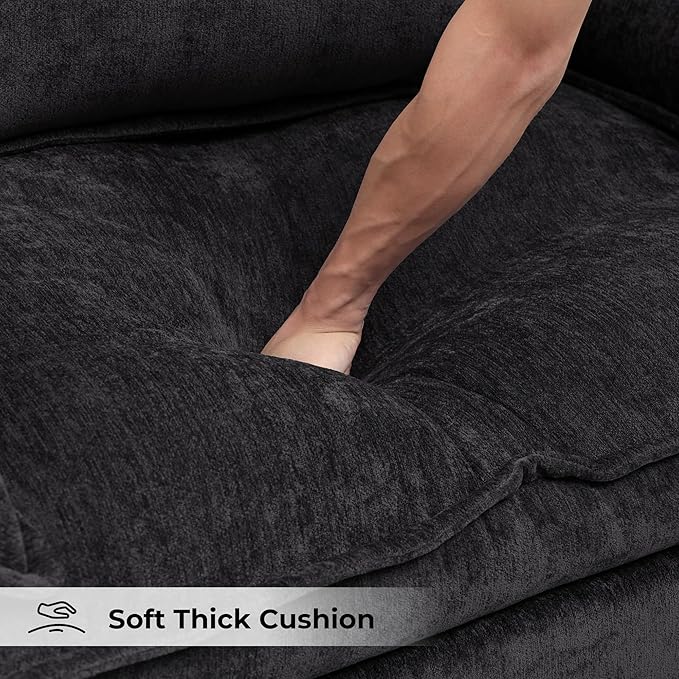 Modern Oversized Accent Chairs Set of 2,Chenille Cloud Sofa Chair with Deep Seat,Upholstered Armchair with Extra Thick,Comfy Reading Chairs for Living Room Bedroom Apartment Black