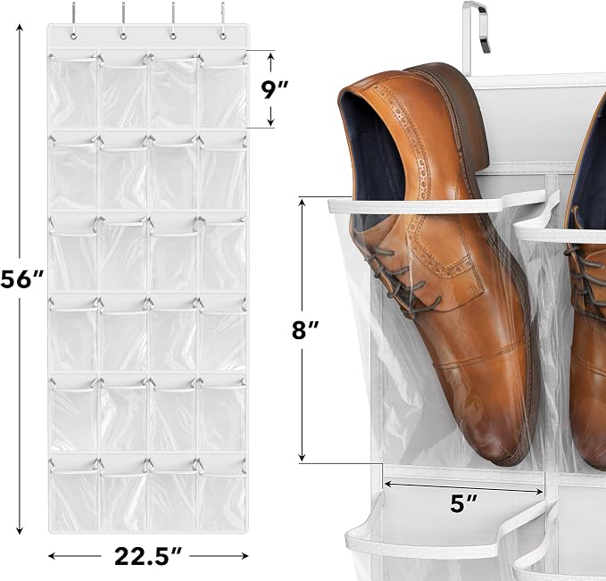 Simple Houseware 24 Pockets Large Clear Pockets Over The Door Hanging Shoe Organizer, White (56" x 22.5") - Image 2