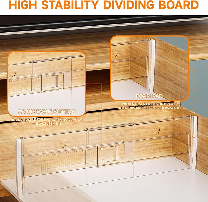 Yieach 5 Pack 6 Inch Tall Acrylic Drawer Divider for Clothes-Expandable from 12.3-18''-Adjustable Dresser Deep Drawer Dividers for Baby Clothing,Underwear,Clear in Drawer Separators for Kitchen,Office - Image 4