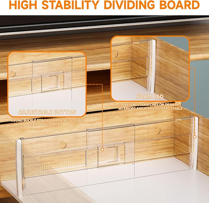 Yieach 8 Pack 6 Inch Tall Acrylic Drawer Divider for Clothes-Expandable from 12.3-18''-Adjustable Dresser Deep Drawer Dividers for Baby Clothing,Underwear,Clear in Drawer Separators for Kitchen,Office - Image 4