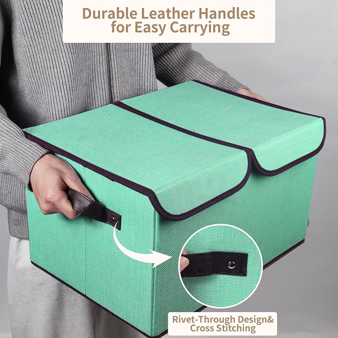 Foldable Fabric Storage Box, 16.5 x 11.8 x 9.8 inches (L x W x H), with Double-Lid & Dividers, Large Organizer for Home, Closet, Office(Green, 1 Pack) - Image 4