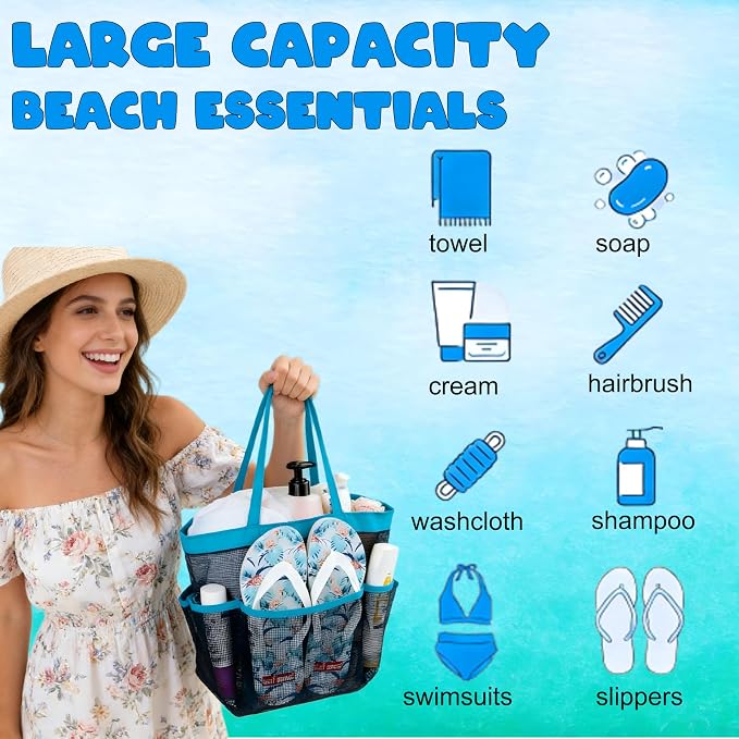 Attmu Mesh Shower Caddy Portable, Quick Dry Hanging Shower Tote Bag for College Dorm Room Essentials, Large Capacity Shower Caddy Dorm for Bathroom Gym Swimming - Image 2