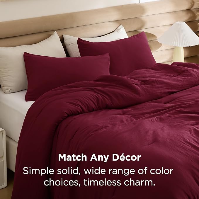 Bedsure Twin/Twin XL Comforter Set, Dark Red Soft Prewashed Bedding for All Seasons, 2 Pieces GentleSoft™ Bed Set, 1 Lightweight Comforter (68"x88") and 1 Pillowcase (20"x26")