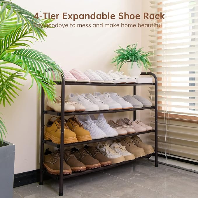 Gonfoam 4-Tier Expandable Shoe Rack,Adjustable Shoe Shelf Storage Organizer Heavy Duty Metal Free Standing Shoe Rack for Entryway Closet Doorway (Bronze) - Image 2