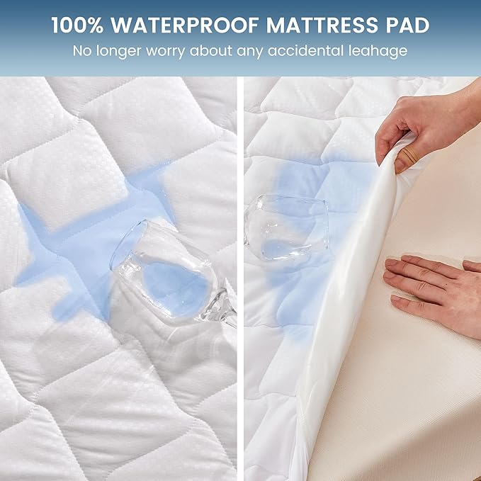 SLEEP ZONE Waterproof Mattress Protector Pad Twin XL Machine Washable, Breathable Mattress Topper with Deep Pockets, All-Season Use, Hotel Quality (Twin XL, White)