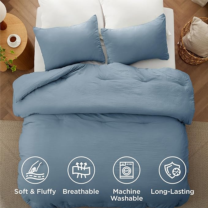 Bedsure King Comforter Set, Dusty Blue Soft Prewashed Bedding for All Seasons, 3 Pieces GentleSoft™ Bed Set, 1 Lightweight Comforter (104"x90") and 2 Pillowcases (20"x36")