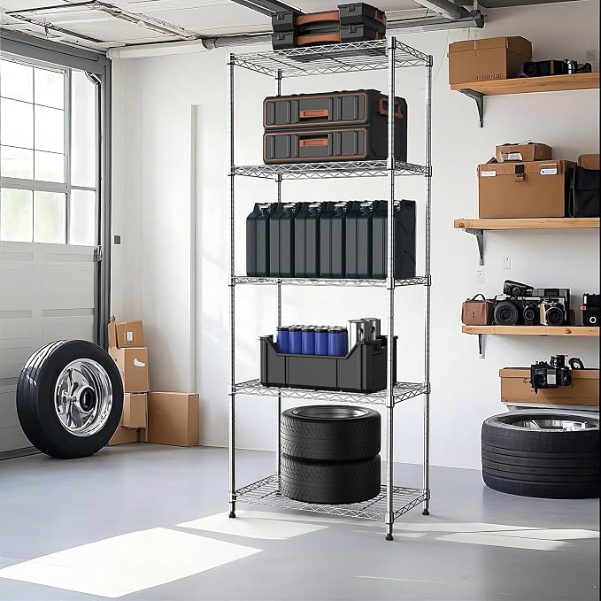 M MZG 1250 lbs 5 Tier Shelf Metal Storage Shelves Wire Rack Closet Organizers with Wheel for Garage Kitchen Bathroom Laundry Chrome 13.7" D x 23.6" W x 62.4" H - Image 7
