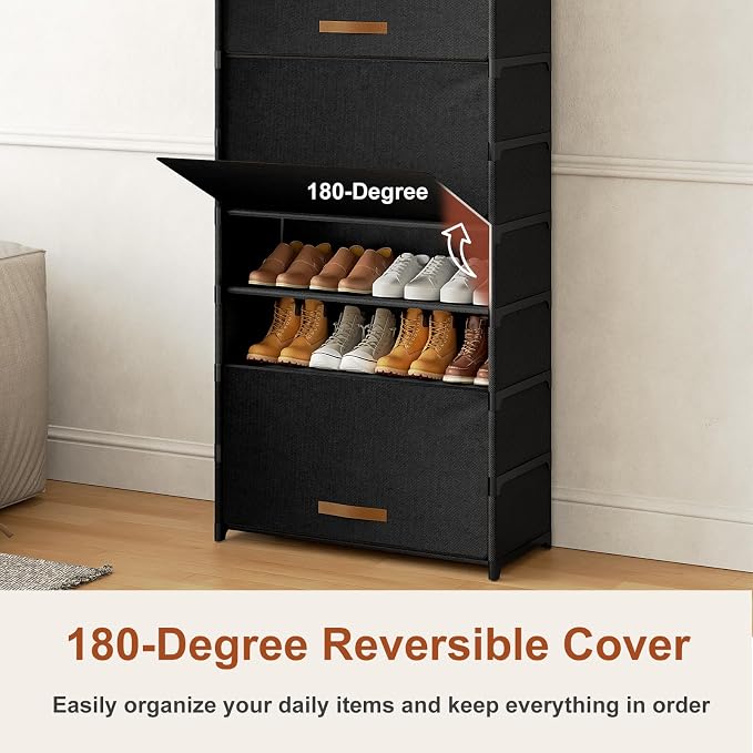 Shoe Rack, 9 Tier Shoe Storage Cabinet with Door 36 Pair Plastic Shoe Shelves Organizer for Closet, Entryway, Hallway, Bedroom, Black - Image 6