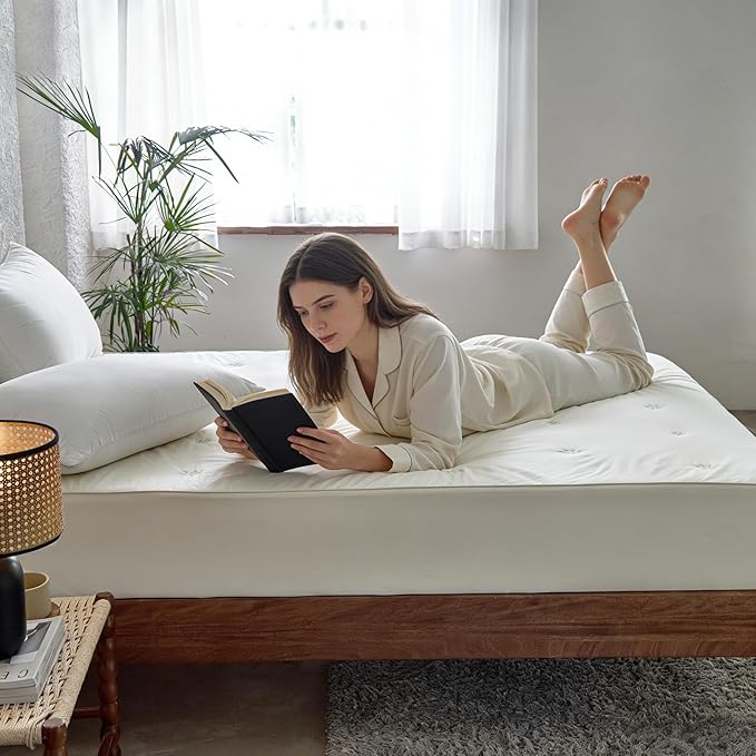 Simple&Opulence Twin Size Mattress Pad Protector, 100% Cotton Top Cooling Breathable Quilted Mattress Cover Fitted Sheet Stretches up to 16 Inches Deep Pocket Non Slip Soft Bed Pad Topper-Cream Khaki
