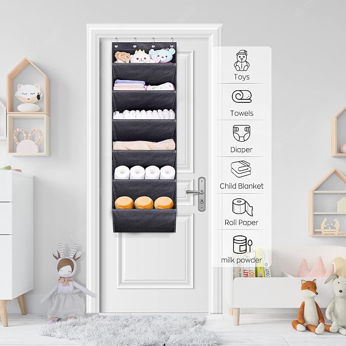SLEEPING LAMB Shoe Rack for Door with Large Deep Pocket, Hanging Door Shoe Organizer for Closet Hanger, Dorm and Narrow Sneaker Storage Holder, Black - Image 7