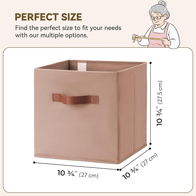 GRANNY SAYS Cube Storage Bins, 11 Inch Cube Storage Organizer, Fabric Storage Bins with PU Handle, Clothing Storage Baskets for Shelves, Closet, Dusty Pink, 6-Pack - Image 3