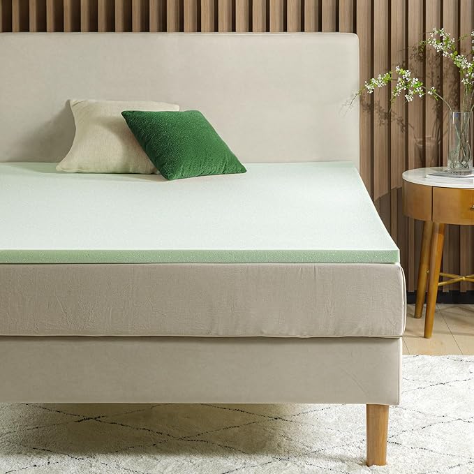 ZINUS 2 Inch Green Tea Memory Foam Mattress Topper, Pressure-Relieving Layer, Ideal for Back Pain Relief, Compact WONDERBOX Packaging, CertiPUR-US Certified, Queen