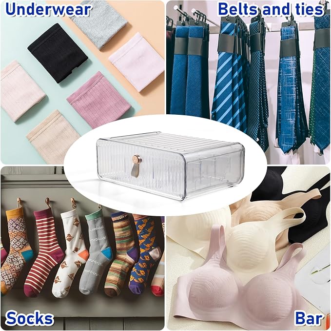 Dimeho 24 Cell Plastic Sock Organizer Underwear Drawer Organizer Acrylic Stackable Storage Drawer Underwear Storage Box with Dividers for Panties Closet Bra Baby Clothes Belts Ties Scarf - Image 3