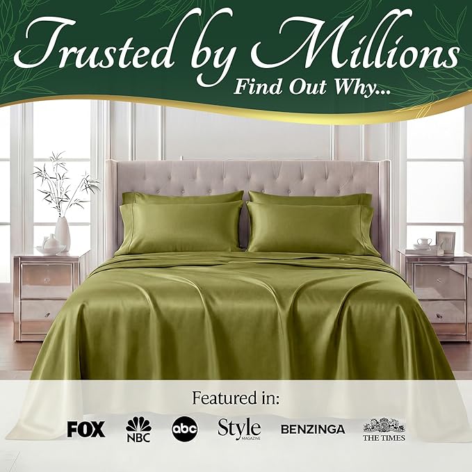DECOLURE 100% Viscose Derived from Bamboo Sheets Queen Size - Luxury 6 Pc Naturally Cooling Sheets, Ultra Soft Bed Set - Deep 17" Pockets, Durable Double Stitching, Oeko Tex Standard (Light Olive)