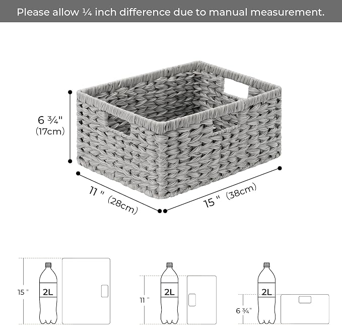 GRANNY SAYS Wicker Storage Baskets for Shelves, Waterproof Wicker Baskets for Organizing, Woven Basket for Shelves, Decorative Basket for Living Room, Grey - Image 2