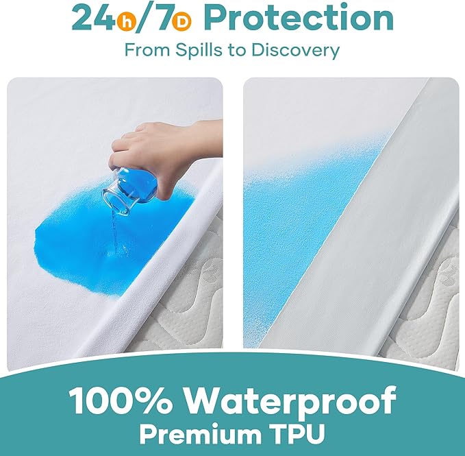 OhGeni Waterproof Mattress Protector, Twin XL Size Fitted Sheet with Deep Pocket, 6''-16'' Washable Hypoallergenic Mattresses Cover,Noiseless Soft Mattress Pad,Dorm essential,college, Pee & Dirt-proof