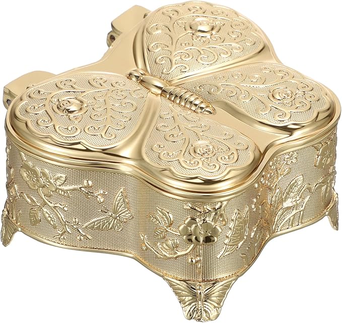 Hipiwe Vintage Jewelry Box Decorative Treasure Chest Butterfly Shape Trinket Keepsake Storage Box Gold Necklace Earring Holder Gift for Women, Small - Image 9