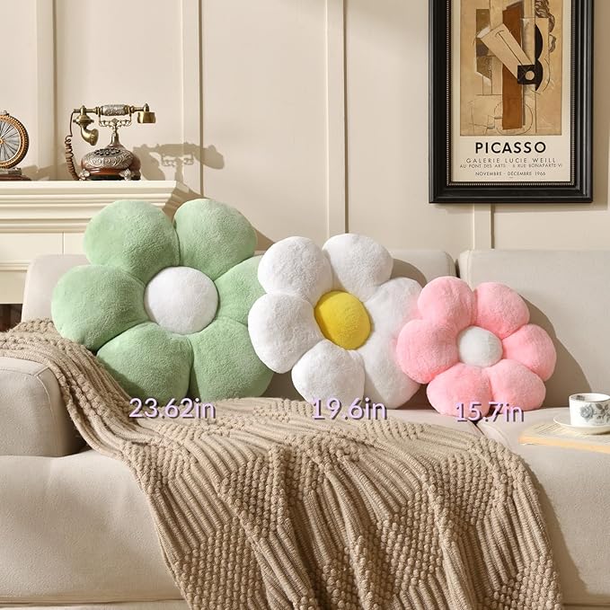 Flower Shaped Throw Pillow 15.7In Daisy Seating Cushion - Cute Home Decor & Plush Pillow for Sofa, Couch, Bed