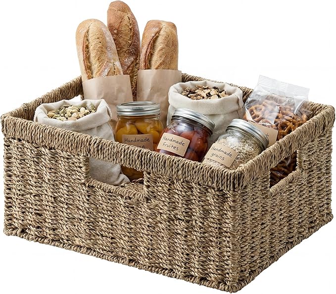 StorageWorks Large Wicker Baskets for Organizing, Seagrass Storage Basket with Built-in Handles for Pantry, Entryway, Living Room, 1 Pack by StorageWorks