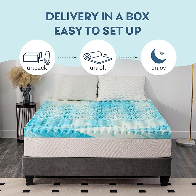 4 Inch 5-Zone Twin Memory Foam Mattress Topper, Gel Infused Foam Mattress Topper for Pressure Relief, CertiPUR-US Certified Twin Bed Topper,Blue, 38"×75"