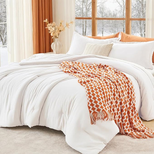 MUXHOMO King Size Comforter Set, All Season Ultra Soft Down Alternative Bedding - 3 Piece Lightweight Bed Set Includes 1 Comforter (104"x90") and 2 Pillow Shams (20"x36"), Wihte