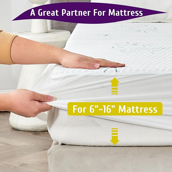 Full Size Waterproof Mattress Protector, Breathable and Cooling Full Mattress Pad Cover, Fitted Sheets Style, 6-16 inches Deep Pockets