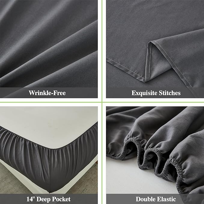 ILAVANDE Grey Twin Sheets Set, 3 Piece, Hotel Luxury 1800 Series Super Soft Microfiber Twin Bed Sheets, Wrinkle Free & Breathable, 14" Deep Pocket