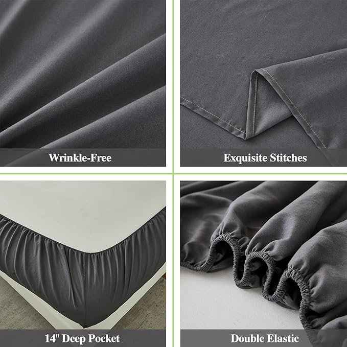 ILAVANDE Grey Sheets Set,Super Soft Microfiber Bed Sheets Set-Wrinkle Free & Breathable-14 Deep Pocket Queen Size Sheets (Dark Gray, Queen)