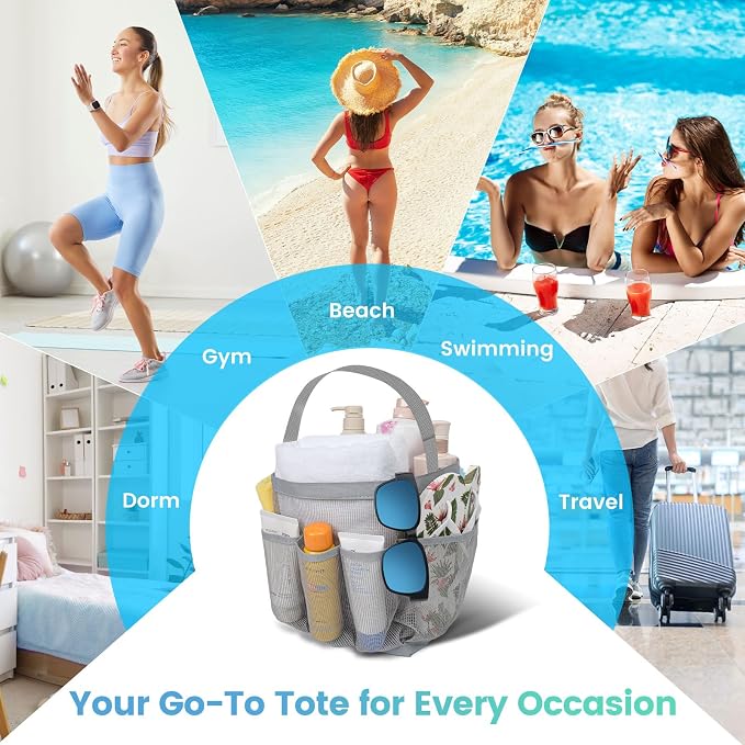 Shower Caddy Portable for College Dorm Room Essentials for Girls with 9 Pockets,Large-Capacity Shower Basket,Quick Dry Toiletry Tote Bag for Women,Outdoor Gym,Travel,Swim,Beach Camping Essentials-Grey - Image 6