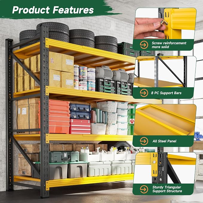 Letaya 4000LBS Heavy Duty Storage Shelves,70" H Metal Garage Shelving Units,4 Tier Large Tall Industrial Shelving,Adjustable Utility Rack Shelf for Warehouse,Basement (Yellow, 60" W x 24" D x 70" H) - Image 5