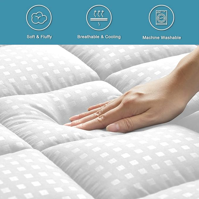 HYLEORY Full XL Mattress Pad Quilted Fitted Mattress Protector Cooling Pillow Top Mattress Cover Breathable Fluffy Soft Mattress Topper with 8-21" Deep Pocket