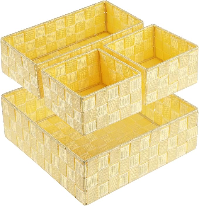 Posprica Woven Storage Baskets for Organizing, Small Black Baskets Cube Bin Container Tote Organizer Divider for Drawer, Closet, Shelf, Dresser, Set of 4(Yellow) by Posprica