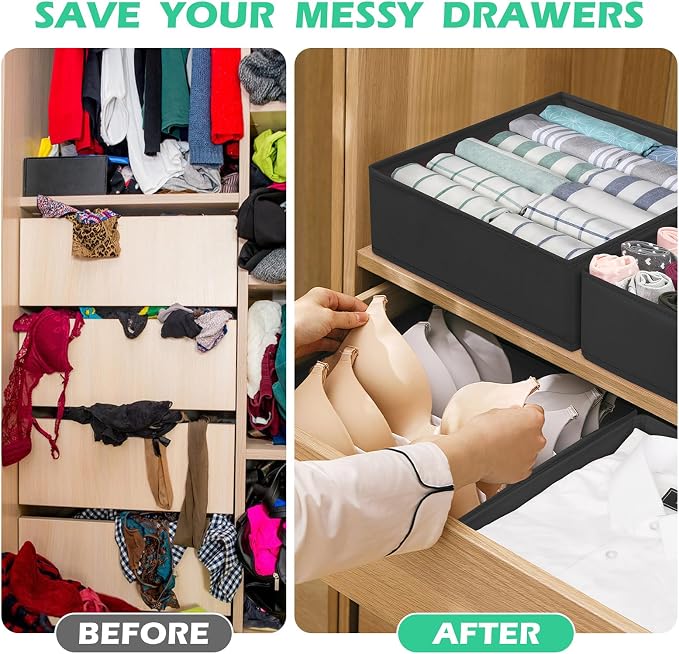 Drawer Clothes Organizer 16-Pack, Black 3 Sizes Underwear Drawer Dividers, Fabric Folding Wardrobe Organizer, Can Store Baby Clothes, Bras, Underwear, Panties, Belts, Socks, Ties, etc. - Image 3