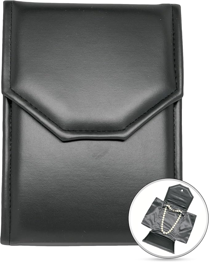 Novel Box Necklace Display Pearl Folder 8x6 inch Large Travel Jewelry Case - Wedding Jewelry Storage Holder with Smooth Finish - Jewelry Organizer Necklace Box - Black/Black Stitched - Image 8