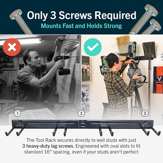 StoreYourBoard 36" Garage Tool Organizer Wall Mount | Garden Tool Organizer System | Heavy Duty Garden Tool Storage Rack for Yard Tools Rakes Shovels 250lbs Garage Organization | 4 PVC Coated Hooks - Image 4