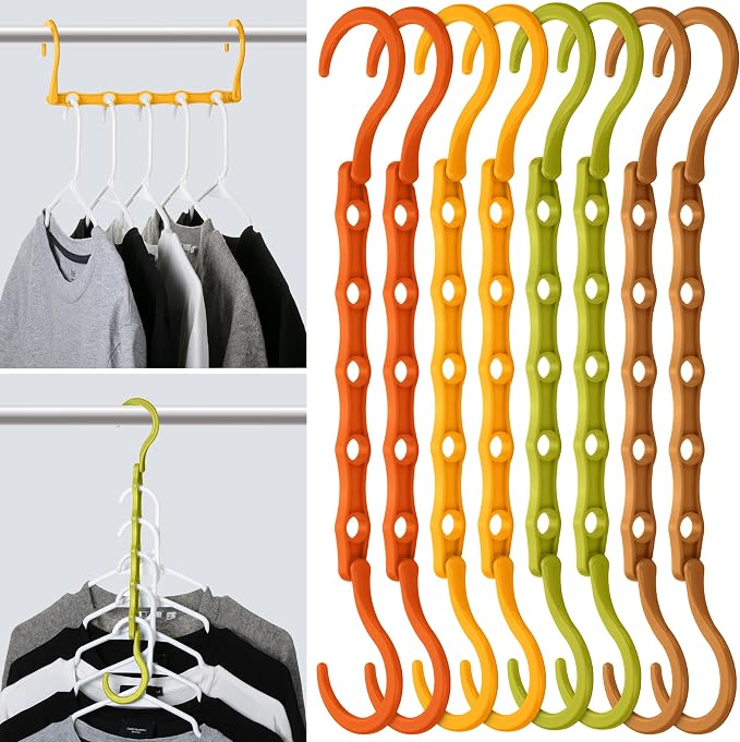 Mr. Pen- Space Saving Hangers for Clothes, 8 pcs, Autumn Colors, Plastic Multi Clothes Hangers Space Saving, 5 Slots, 360° Rotating Hooks by MrPen