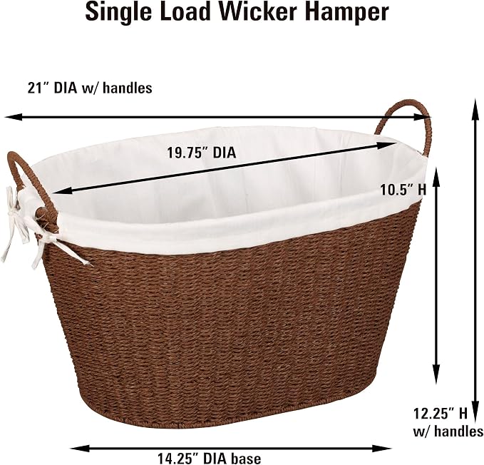 Household Essentials Paper Rope Woven Oval Laundry Basket, Brown - Image 3