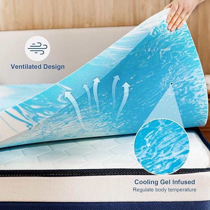 2 Inch Gel Memory Foam Mattress Topper, King Size Cooling Bed Topper for Back Pain & Pressure Relief