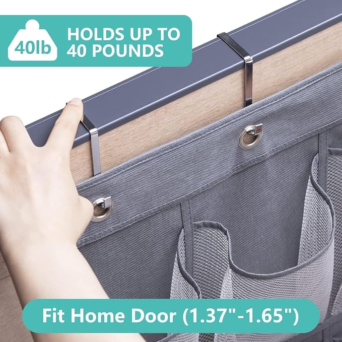 MISSLO 28 Large Pockets Hanging Shoe Rack Door Shoe Organizer Hanging Shoe Storage Hanger for Closet Mesh Holder, Grey - Image 4