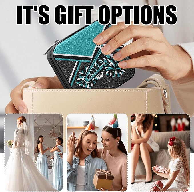 Cheerleader Travel Jewelry Case, Cheer Travel Jewelry Box for Women, Mini Jewelry Travel Case for Cheer Team, Cheerleader Gifts for Girls (Teal) - Image 5