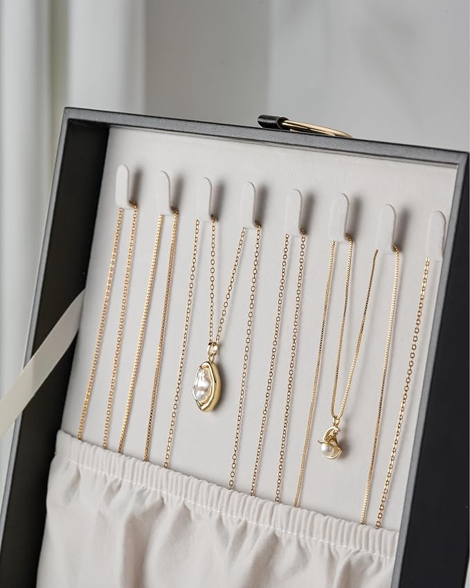 pickpiff 2 Layer Jewelry Box Organizer for Women, Jewelry Organizer with Handle & Removable Tray, Necklace Holder Ring Earring Storage, Velvet Lined Jewelry Case for Home or Travel, Gift Ready, Black - Image 3