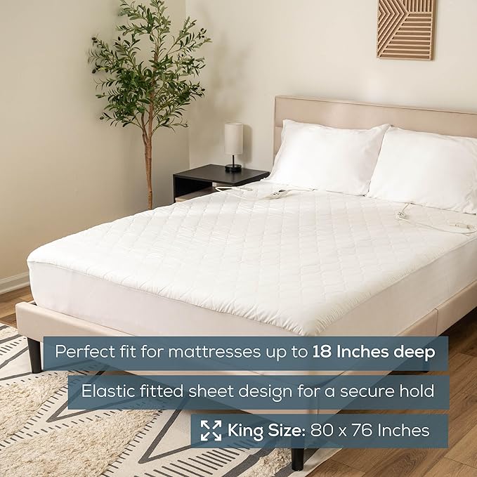 Beurer UWB80 Heated Mattress Pad King, Dual Control Electric Mattress Cover with Separate Feet/Body Heat, Auto Shut Off, 9 Warming Levels, Overheat Protection, Soft Quilted Fabric, King 76" x 80"