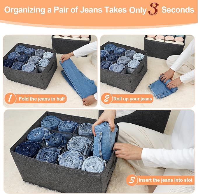EASEVE 4Pcs Closet Organizers and Storage Bins for Clothes - 12 Cell Drawers Organizer Grid Storage Box for Jeans Pants Sweater T-shirts, Wardrobe Shelf Dividers Closets Organization - Image 2