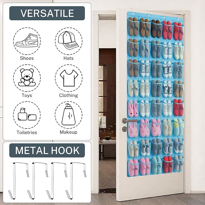 40-Pocket Over the Door Shoe Organizer - Large Mesh Pocket Hanging Shoe Organizer,Behind the Door Shoes Storage Holder Hanger - Image 2