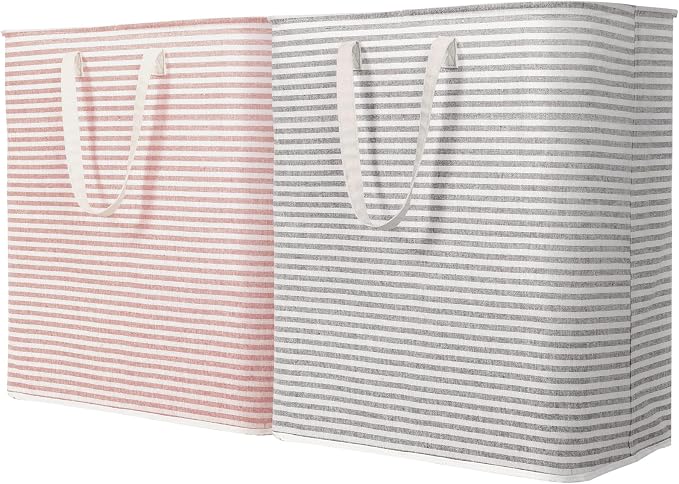 Lifewit 2 Pack Laundry Basket 100L Each, Collapsible Clothes Hamper with Reinforced Handles, Freestanding Waterproof Design for Bedroom and Laundry Room, Grey&Pink 200L Total by Lifewit